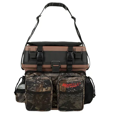 Produktbild von Sitzkiepe Angelbox Rucksack mit 4 Tackleboxen - Gerätekasten mit Sitzpolster, Rucksackfunktion & Stauraum für Angelzubehör Braun/Camouflage-OneSize