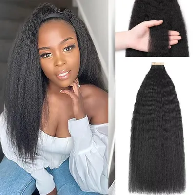 Productafbeelding van Haarverlengingen van echt haar, krullend steil, zwart, 16 inch, 20 stuks, 40 gram