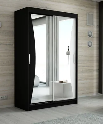 Produktbild von Schwebetürenschrank, 2-türig Schrank mit Spiegel! Moderne Garderobe für Kleidung. Verschiedene Farben (Weiß, Schwarz, Somona) Kleiderschrank NIKO 120 cm