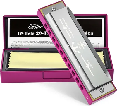 Imagen del producto de Armónica diatónica, 10 agujeros, con estuche rígido, color rosa, para principiantes