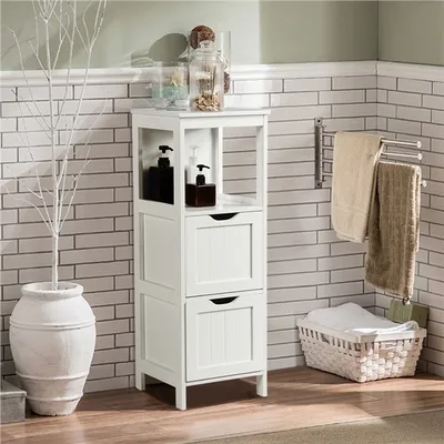 Produktbild von Yaheetech Badkommode Badschrank Badezimmerschrank flexible Schubladen Badregal mit 4 Etagen Eckschrank Medizinschrank Weiß