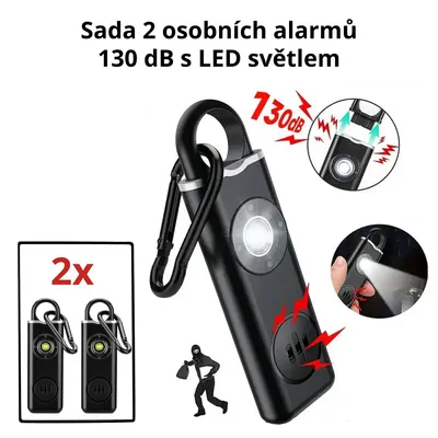Obrázek produktu pro 2x Osobní Alarm 130 dB s LED Světlem – Dobíjecí USB-C – Bezpečnostní Klíčenka pro Ženy, Děti a Seniory – Nouzový Alarm pro Sebeobranu
