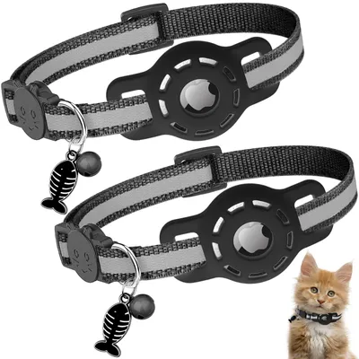 Produktbild von Katzenhalsband mit AirTag-Kompatibilität, 2 Stück, verstellbar, 20-33 cm, schwarz