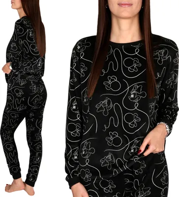 Produktbild von Minnie Mouse ZWEITEILIGER Damenpyjama, WARMER VELOURS-Pyjama mit langen Ärmeln FÜR WINTER S