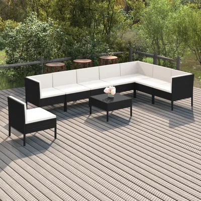 Produktbild von 9-tlg. Garten-Lounge-Set mit Auflagen Poly Rattan Schwarz , Gartenmöbel-Sets Design 2024