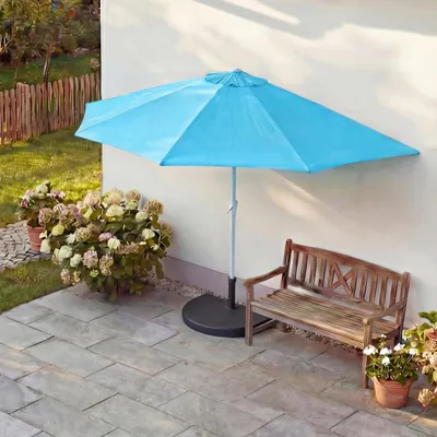 Produktbild von Sonnenschirm halbrund Parla, Halbschirm Balkonschirm, UV 50+ Polyester/Alu 3kg - 300cm türkis mit Ständer