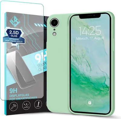 Produktbild von Hülle für Apple iPhone XR mit 9H Displayglas Displayschutz Plus Case Cover Bumper Silikon Softgrip Schutzhülle Farbe: Türkis