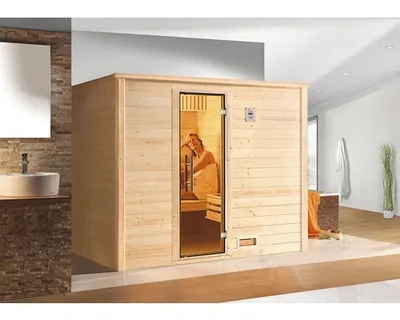 Obrázek produktu pro Finská sauna z masivního dřeva Weka GT vel.3 vč. 7,5kW kamen a digitálního ovládání a grafitově šedými celoskleněnými dveřmi