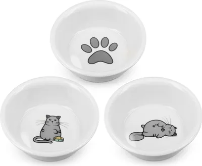 Produktbild von Navaris Futterstation Porzellan, 3 Näpfe für Katzen & Hunde, spülmaschinenfest, 12 cm x 4.2 cm, 130 ml, mit Print