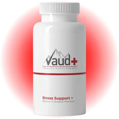 Produktbild von Vaud Stress Support - Natürliches Stress Supplement - Mit 400 mg Rhodiola Rosea & 200 mg sibirischem Ginseng - Adaptogene für mentale Balance