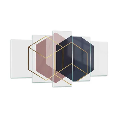 Produktbild von Bilder auf glas - 5 Teile - Sechsecke Modern Gold - 160x85cm - Glasbilder - Wandbilder - Bilder - zum Aufhängen bereit - Wanddekoration aus Glas - Glas Bilder - Wandbild auf Glas - GEA160x85-4691