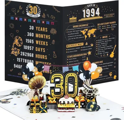 Zdjęcie produktu dla Joyoldelf 30th birthday card 1994 vintage pop up 3D card envelope women men