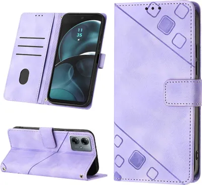 Produktbild von Hülle für Motorola Moto G14 Prägung Flip Leder Brieftasche Schutzhülle mit Ständer Lila