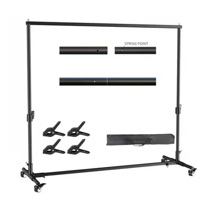 Immagine prodotto di Supporto regolabile per fondale fotografico, robusto telaio in metallo con ruote e clip, 2x2 m, Just Backdrop Stand, 200x200 cm