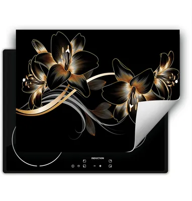 Produktbild von DarHaus Herdabdeckplatte 80x52 cm Anti Rutsch Matte Aufrollbar, schwarz - Orchidee
