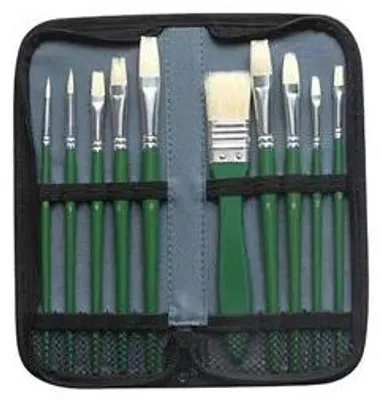 Productafbeelding van Dom Etui met 10 natuurhaar penselen, gesorteerd, geschikt voor olieverf