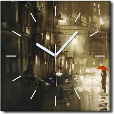 Produktbild von Coloray Uhr auf Leinwand 30x30 cm Wand Uhr Dekoration Wohnzimmer Segeltuch weiße Zeiger -Frau Regenschirmregen