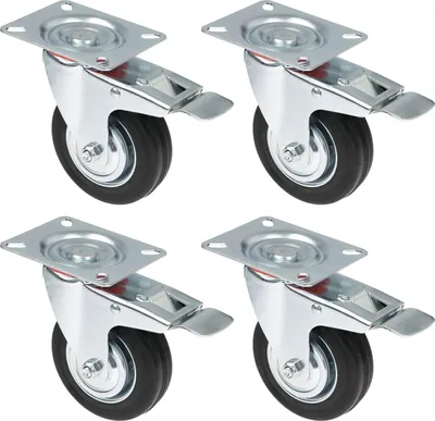 Produktbild von HMF 6790 Schwerlastrollen mit Bremse aus Vollgummi, 4 Stück, 100 mm, bis 280 kg, Schwarz