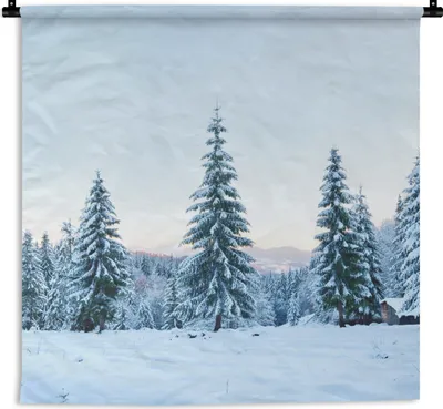 Produktbild von MuchoWow® Wandteppich Wandbehang Winter - Schnee - Bäume 60x60 cm Tapisserie Dekoration Wandtuch - Dekorationen - Wand Decke