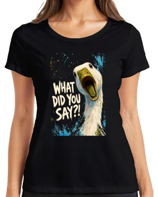 Immagine prodotto di "Cosa hai detto?!" T-shirt da donna, nera, taglia M, con scritta divertente e tono sarcastico