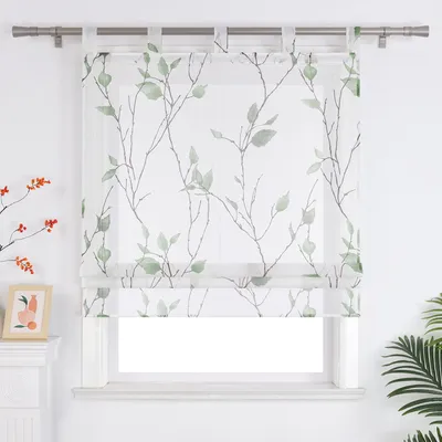 Produktbild von Joyswahl Raffrollo mit Schlaufen Küche Gardinen Fensterrollo Raffgardine mit Ästen und Blättern Vorhang Landhausstil Transparent Grün BxH: 80x140 cm