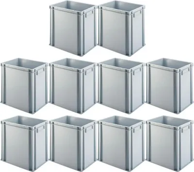 Produktbild von SparSet 10x Eurobehälter mit geschlossenem Griff | HxBxT 40x30x40cm | 37 Liter | Grau | Eurobox, Transportbox, Transportbehälter, Stapelbehälter