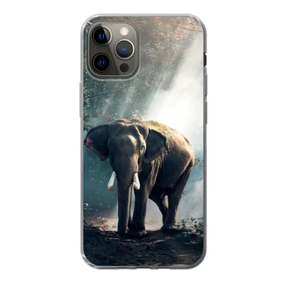 Produktbild von MuchoWow® Handyhülle Schutzhülle Hülle für iPhone 12 Pro Elefant - Tiere - Licht - Wald - Natur - Wildtiere Silikon Softcase Handy Hülle - Abdeckung