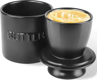 Obrázek produktu pro Máslenka s pokličkou - keramická francouzská máslenka - čerstvé a roztíratelné máslo - minimalistický šedý design - pro domácí použití - černá barva