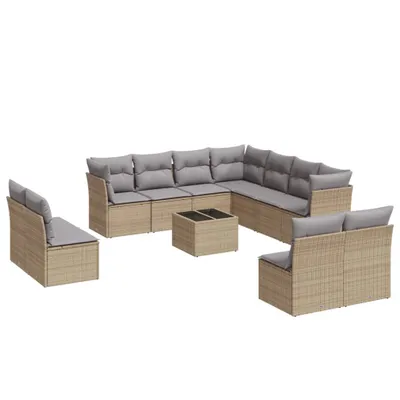 Produktbild von vidaXL 12-tlg. Garten-Sofagarnitur mit Kissen Beige Poly Rattan