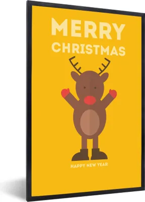 Produktbild von MuchoWow® MuchoWow® Gerahmtes Poster Weihnachten - Zitate - Illustration - Rentier - Frohe Weihnachten - Gelb 20x30 cm - Poster mit zchwarzem Bilderrahmen - Drucken - Bilder Poster im Rahmen