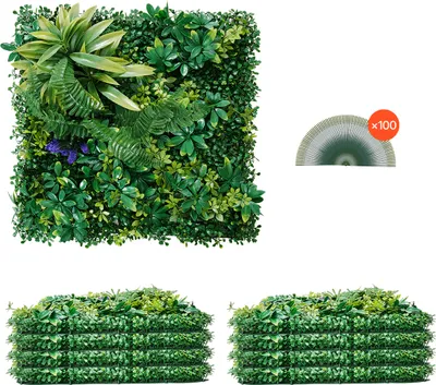 Obrázek produktu pro VEVOR umělá rostlinná stěna, 8 kusů, 500x500x50 mm, 3D kombinace zelených zimostrázových panelů, zelená dekorace a břečťanový plot, stěna na ochranu soukromí, ochrana živého plotu pro zahradu