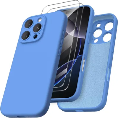 Produktbild von ORNARTO iPhone 16 Pro Hülle Kameraschutz 2 Schutzfolien Silikon Himmelblau