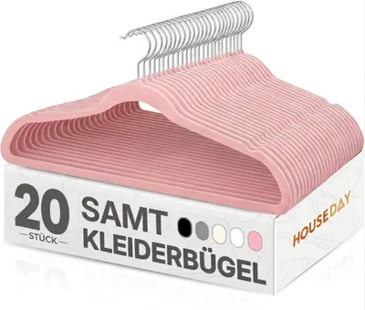 Zdjęcie produktu dla Solidchoice - Zestaw 20 aksamitnych wieszaków na ubrania w kolorze różowym