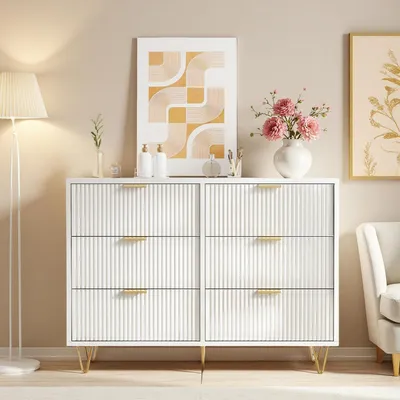 Obrázok produktu pre Komoda so 6 zásuvkami, biela, 100 x 34 x 73 cm