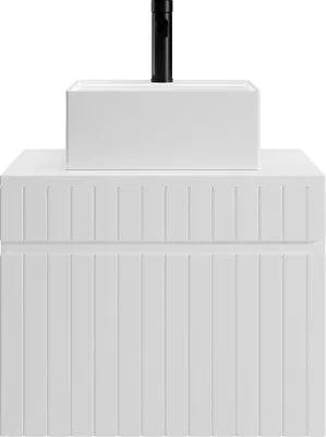 Produktbild von Weißer geriffelter Wandbadezimmerschrank mit quadratischem Aufsatzwaschtisch - 60 cm - SATARA