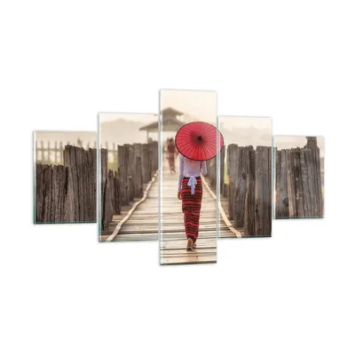 Produktbild von Bilder auf glas - 5 Teile - Birma Regenschirm Brücke - 125x70cm - Glasbilder - Wandbilder - Bilder - zum Aufhängen bereit - Wanddekoration aus Glas - Glas Bilder - Wandbild auf Glas - GEA125x70-4261