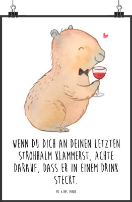 Produktbild von Mr. & Mrs. Panda Bild Capybara Wein DIN A5 - Weiß - Geschenk, für Weinkenner, Wandbild, drucke, Kunstdruck, Weinliebhaber, Adrette Tiere, Liebe Zum Spruch, Plakat