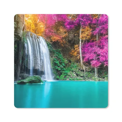 Produktbild von MuchoWow® Mauspad Mousepad Wasserfall - Bäume - Rosa - Braun - Natur 20x20 cm - Mousepads - Maus Mat - Pad - Mausunterlage - Desk Mat - Bureauartikeln