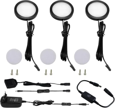 Image de Lampe sous-meuble de cuisine - Éclairage LED pour armoires - Éclairage du plan de travail - Variateur tactile - Lot de 3 - Noir