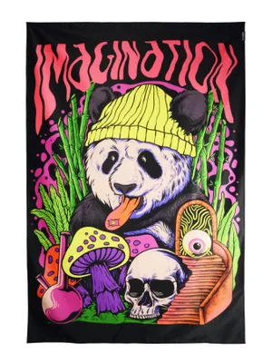 Produktbild von PSYWORK Schwarzlicht Stoffposter Neon "Imagination Panda", 150x225cm