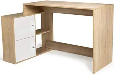 Productafbeelding van Famanu bureau in L-vorm, beukenfineer, witte deuren - Modern design