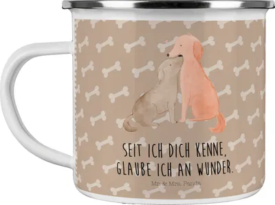 Produktbild von Mr. & Mrs. Panda Teetasse Hunde Liebe - Hundeglück - Geschenk, Optimitisch, Teebecher, Blechtasse, Hund, becher emaille, Pott, Glaube, Kuscheln, Tasse, Herz, Sprüche