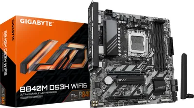 Produktbild von GIGABYTE B840M H Mainboard - AMD Ryzen 9000 CPUs, 5+2+2 Phasen VRM, bis zu 7200MHz DDR5 (O.C), 1xPCIe 4.0 M.2, 1GbE LAN, USB 3.2 Gen 1, AMD, Sockel AM5, AMD Ryzen 7000 Series, AMD Ryzen 8000 Series, AMD Ryzen 9000 Series, Sockel AM5, DDR5-SDRAM, 128 GB