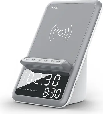 Produktbild von Drahtloser BT5.1-Lautsprecher, 15 W, kabelloses Ladegeraet, schnelles Aufladen, Telefonstaender, Wecker, Zeitanzeige, TF-Karte, MP3-Wiedergabe mit Mikrofon