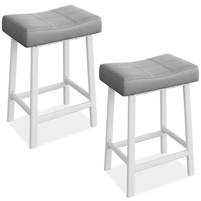 Produktbild von 2er Set Barhocker gepolstert mit Kunstleder Thekenhocker mit Fußstütze Metallgestell 61 cm (24 Zoll) Grau (2 Stück)
