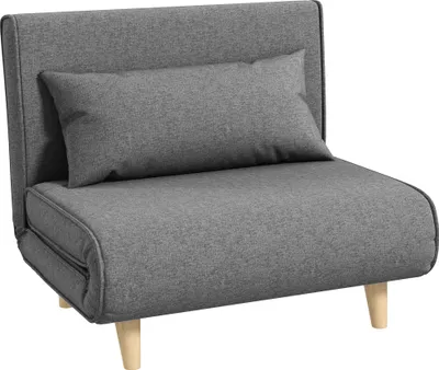 Zdjęcie produktu dla HOMCOM Sofa rozkładana pojedyncza sofa rozkładana sofa składana regulowane oparcie leżak nordycki skandynawski 25D pianka len imitacja drewna jodłowego szary 94 x 78 x 80 cm