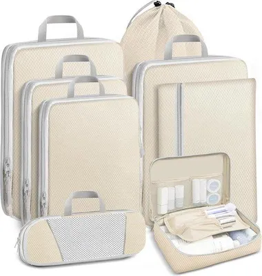 Produktbild von Famanu Koffer Organizer Set 8-teilig beige - Praktische Reiseorganisation