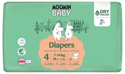 Produktbild von Moomin Baby, umweltfreundliche Windeln, Größe Maxi (4 Stück), Packung mit 38 Stück
