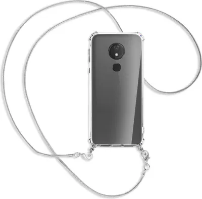 Produktbild von Handykette Backcover-Schutzhülle mit Band (Metall silberfarben) für Motorola Moto G7 Power - silberfarbene Kette Snake
