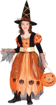 Zdjęcie produktu dla Kostium czarownicy dla dzieci na Halloween czarno-pomarańczowy M 7-9 lat (120-130 cm)